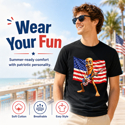 4th of July Shirts, American Flag Guitar Tung Tung Tung Sahur Shirt