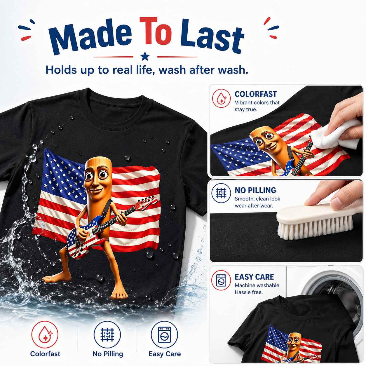 4th of July Shirts, American Flag Guitar Tung Tung Tung Sahur Shirt