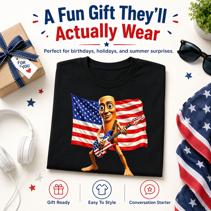 4th of July Shirts, American Flag Guitar Tung Tung Tung Sahur Shirt