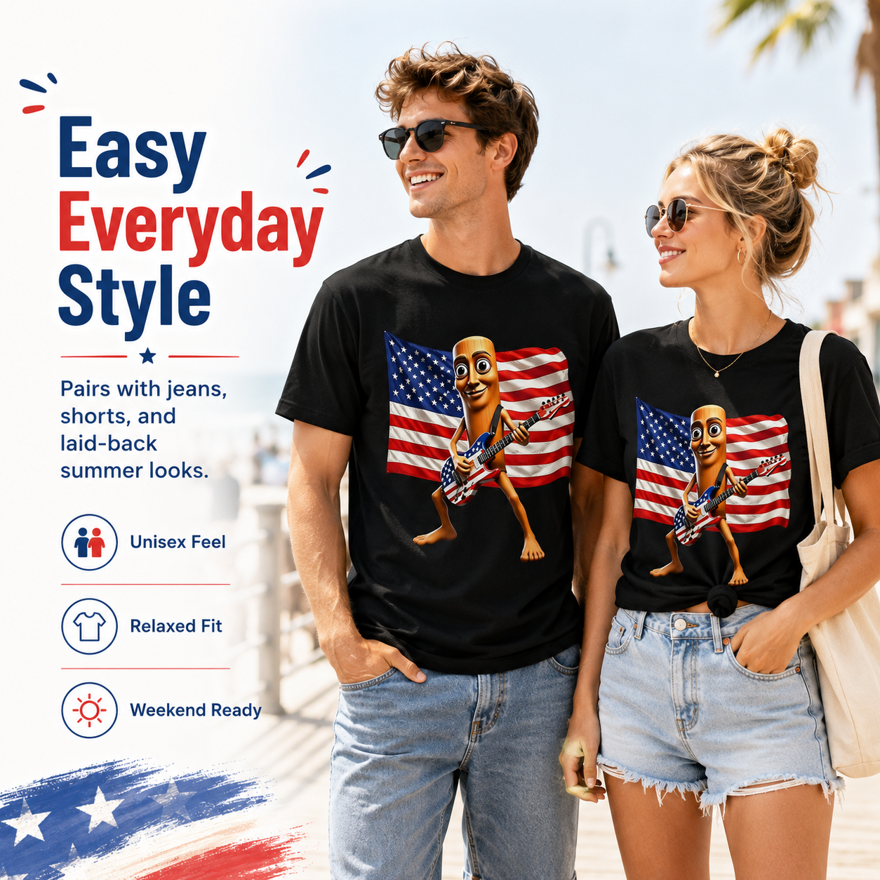 4th of July Shirts, American Flag Guitar Tung Tung Tung Sahur Shirt