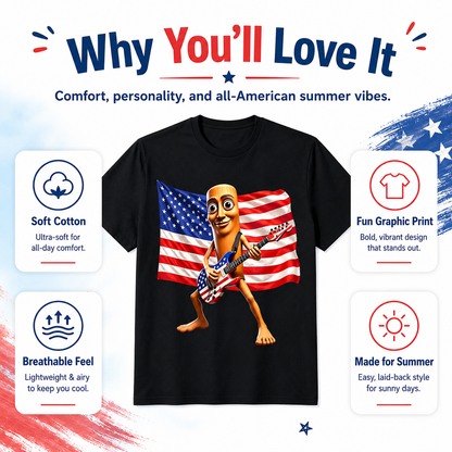 4th of July Shirts, American Flag Guitar Tung Tung Tung Sahur Shirt