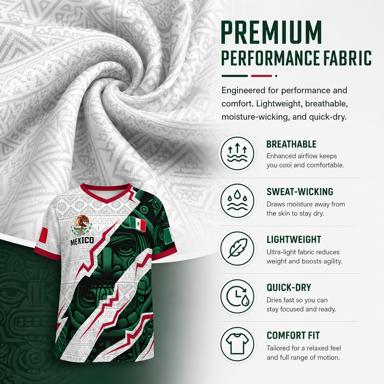 Mexico National Team Style Soccer Jersey 2026 V-Neck for Fans & Players