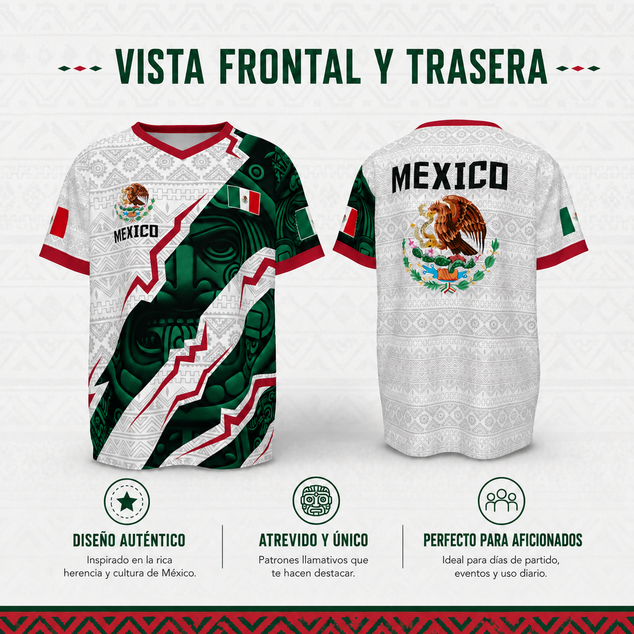 Camiseta de fútbol con cuello en V de la selección mexicana 2026, estilo para aficionados y jugadores. (Mismo tamaño y estilo para hombres y mujeres).