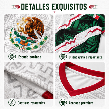 Camiseta de fútbol con cuello en V de la selección mexicana 2026, estilo para aficionados y jugadores. (Mismo tamaño y estilo para hombres y mujeres).