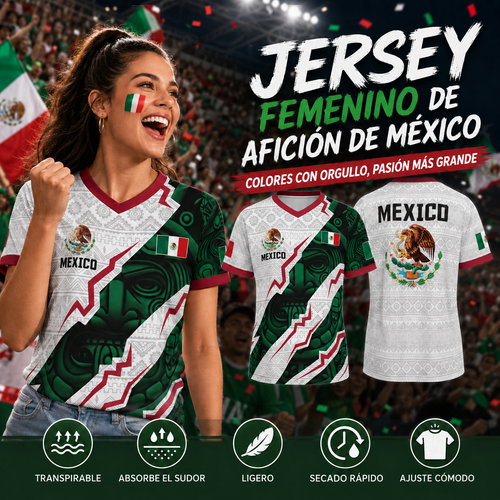 Camiseta de fútbol con cuello en V de la selección mexicana 2026, estilo para aficionados y jugadores. (Mismo tamaño y estilo para hombres y mujeres).
