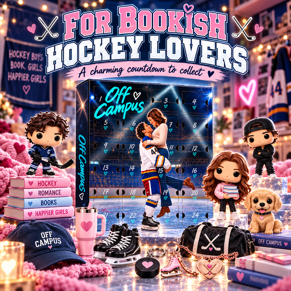 🏒 Off Campus 24-Day Collectible Surprise Calendar💗 – Hockey Romance Mini Figures & Gift Set🎁