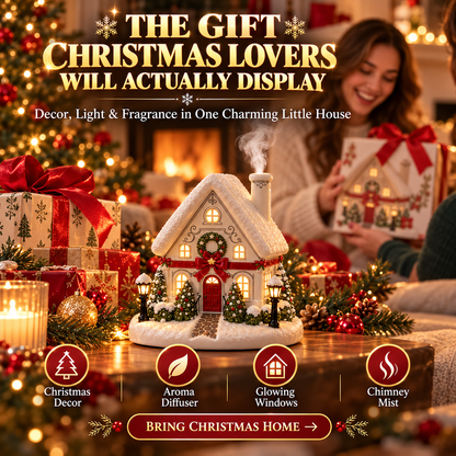 🎄 Christmas Village Aroma Diffuser – Glowing Holiday House with Chimney Mist & Essential Oil Scent