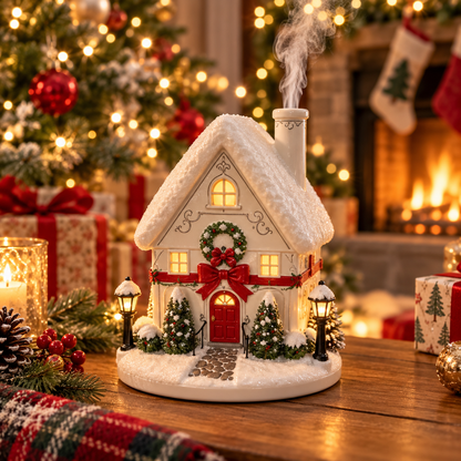 🎄 Christmas Village Aroma Diffuser – Glowing Holiday House with Chimney Mist & Essential Oil Scent