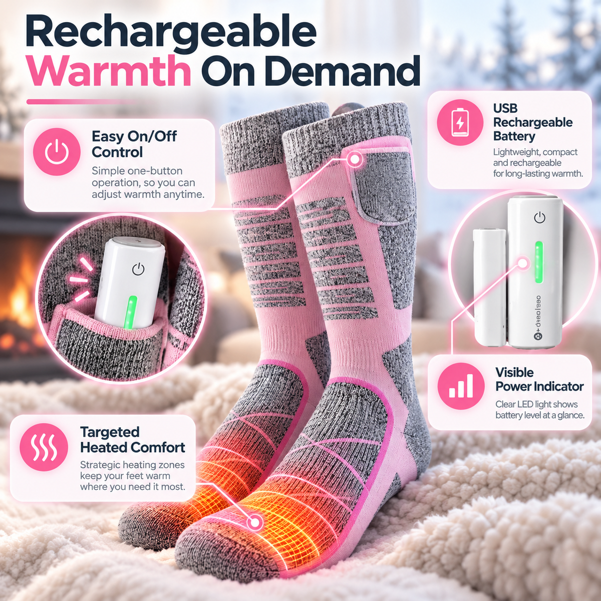 🔥 50% OFF Rechargeable Heated Knee-High Socks – Cozy Warmth for Cold Winter Days ❄️
