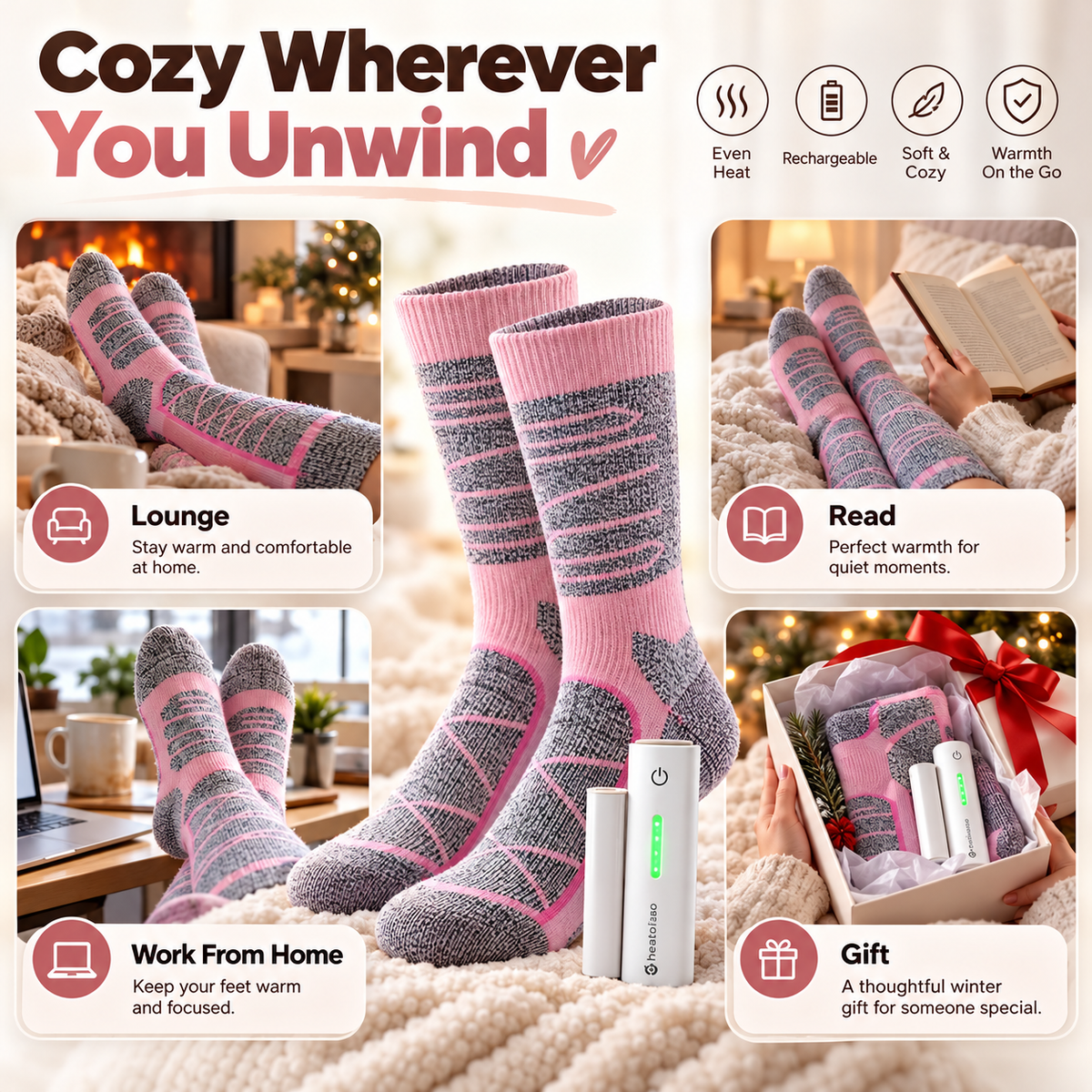 🔥 50% OFF Rechargeable Heated Knee-High Socks – Cozy Warmth for Cold Winter Days ❄️
