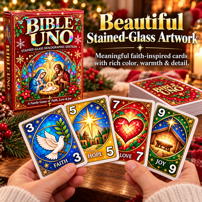 ⏰ LAST DAY 50% OFF✝️ Bible UNO Card Game – Stained-Glass Edition for Family Game Nights & Meaningful Christmas Gifts 🎁
