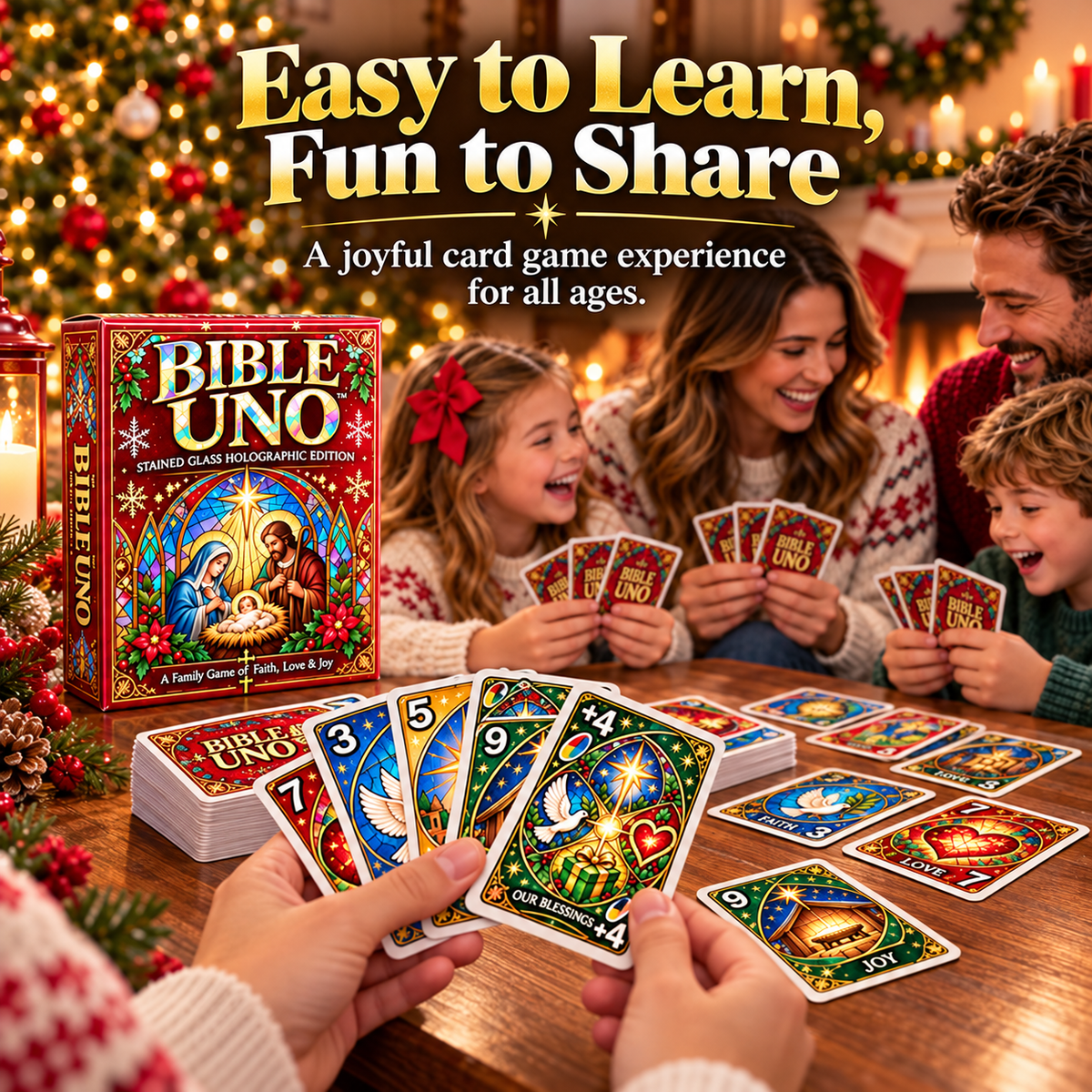 ⏰ LAST DAY 50% OFF✝️ Bible UNO Card Game – Stained-Glass Edition for Family Game Nights & Meaningful Christmas Gifts 🎁