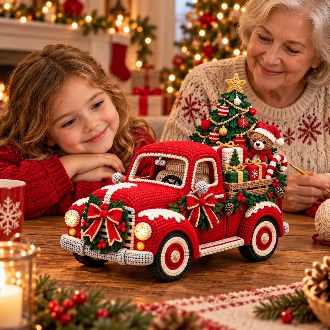Finished-look inspiration for a handmade vintage Christmas pickup crochet pattern