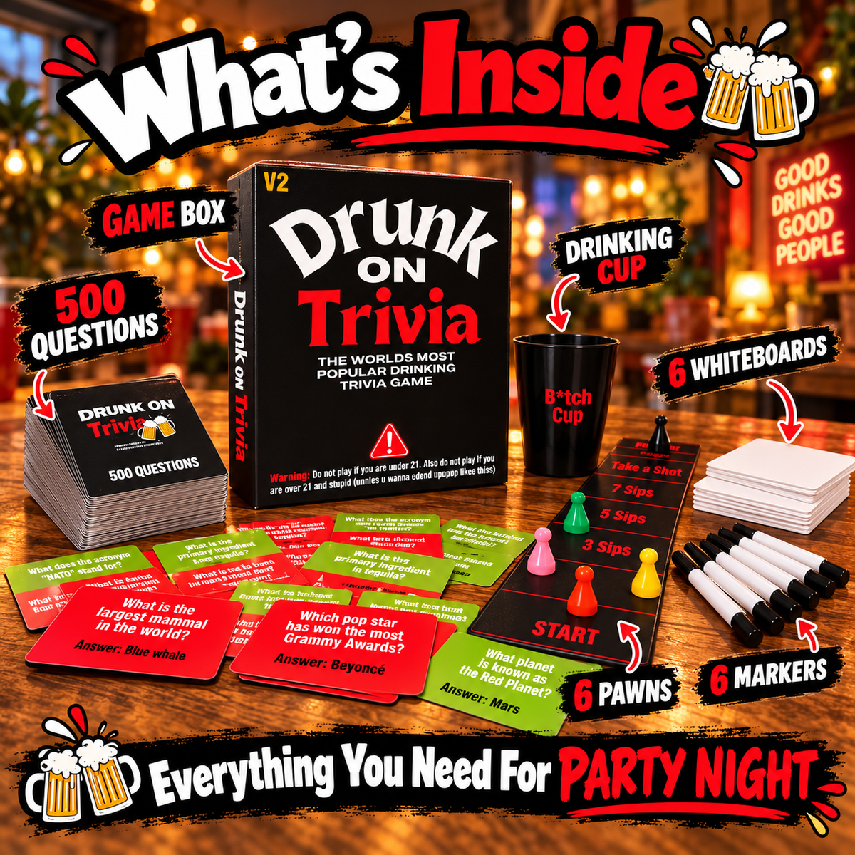 🍻 Drunk On Trivia – 500-Question Adult Party Game for Game Nights, Birthdays & Friends