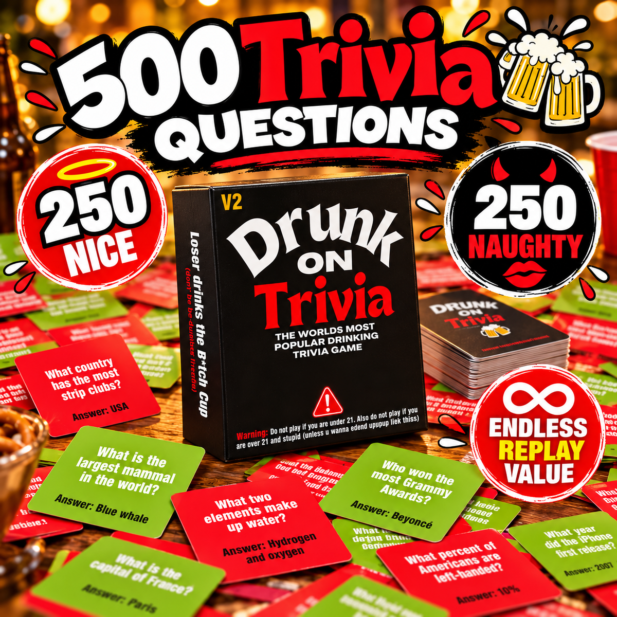 🍻 Drunk On Trivia – 500-Question Adult Party Game for Game Nights, Birthdays & Friends