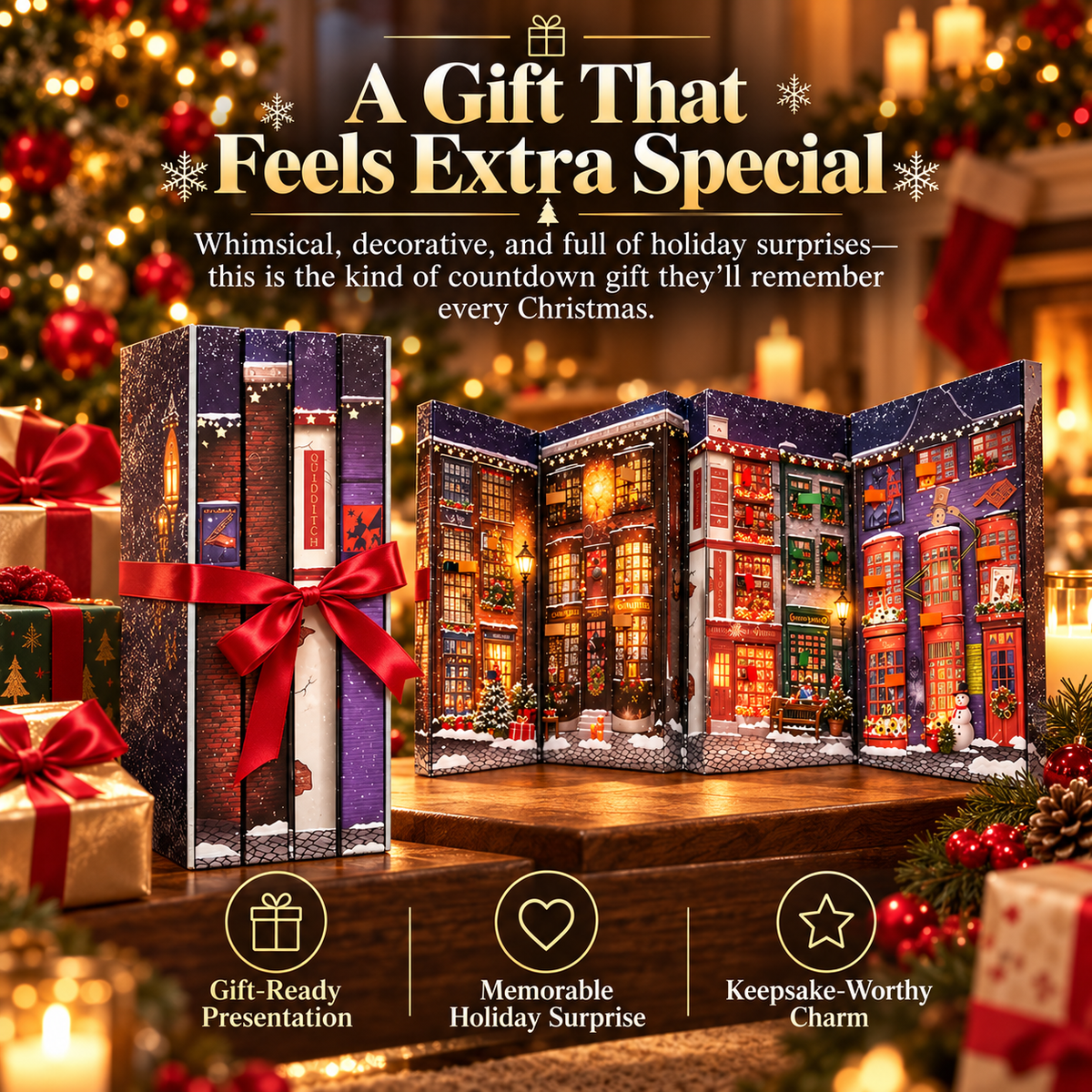 🎄 Christmas Book-Style Advent Calendar – Fold-Out Winter Village, Daily Holiday Surprises & Festive Shelf Décor 🎁✨