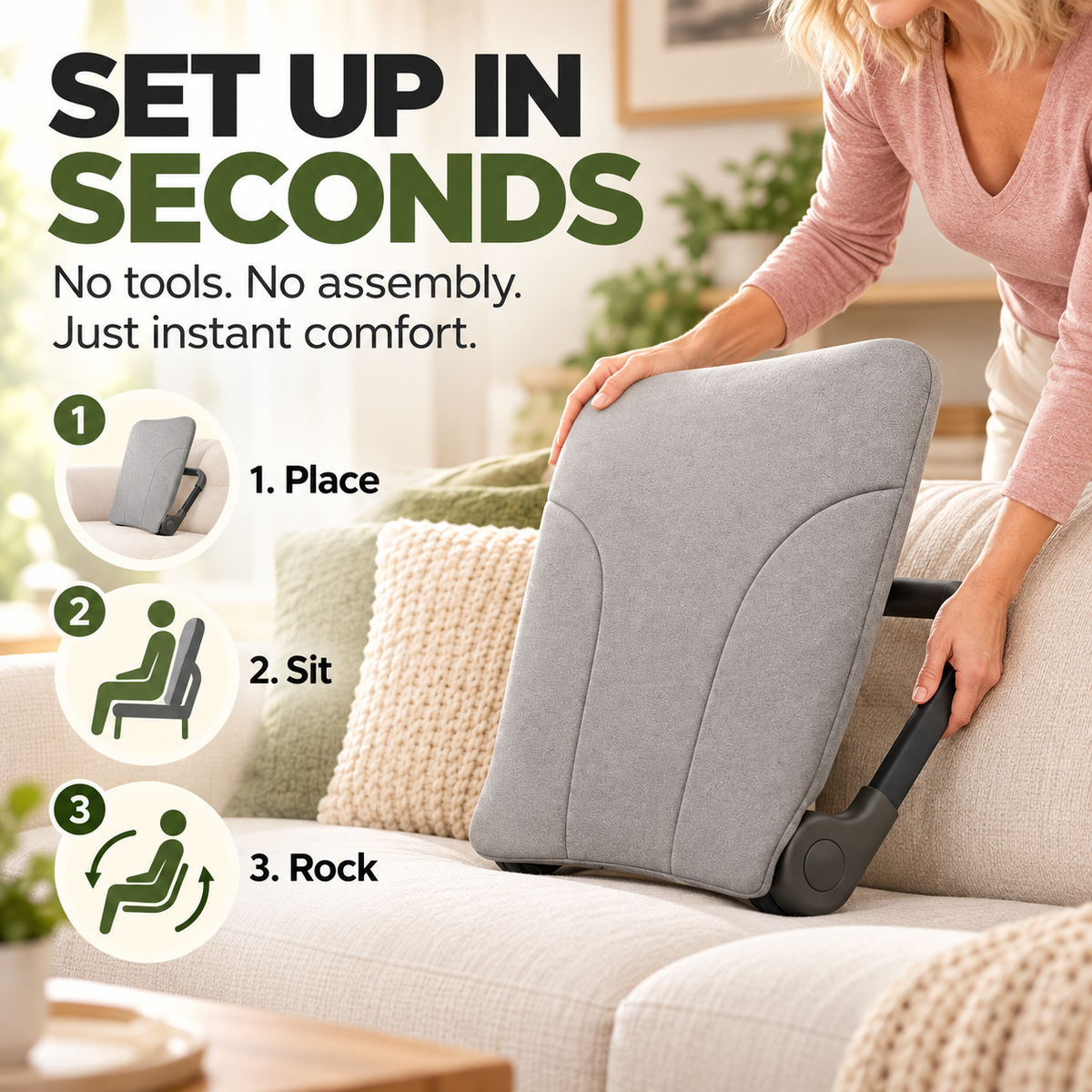 ✨ Portable Rocking Back Support – Turn Almost Any Seat Into a Comfortable Rocker