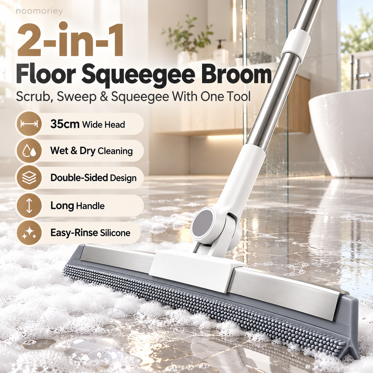 2-in-1 Silicone Floor Squeegee Broom – Fast Water Removal for Bathroom, Shower & Floors