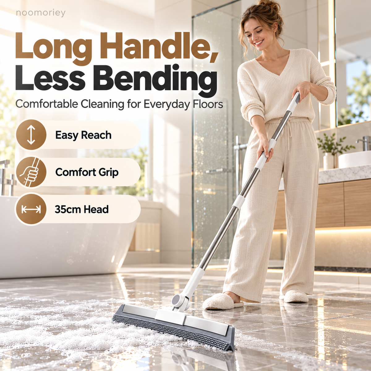 2-in-1 Silicone Floor Squeegee Broom – Fast Water Removal for Bathroom, Shower & Floors