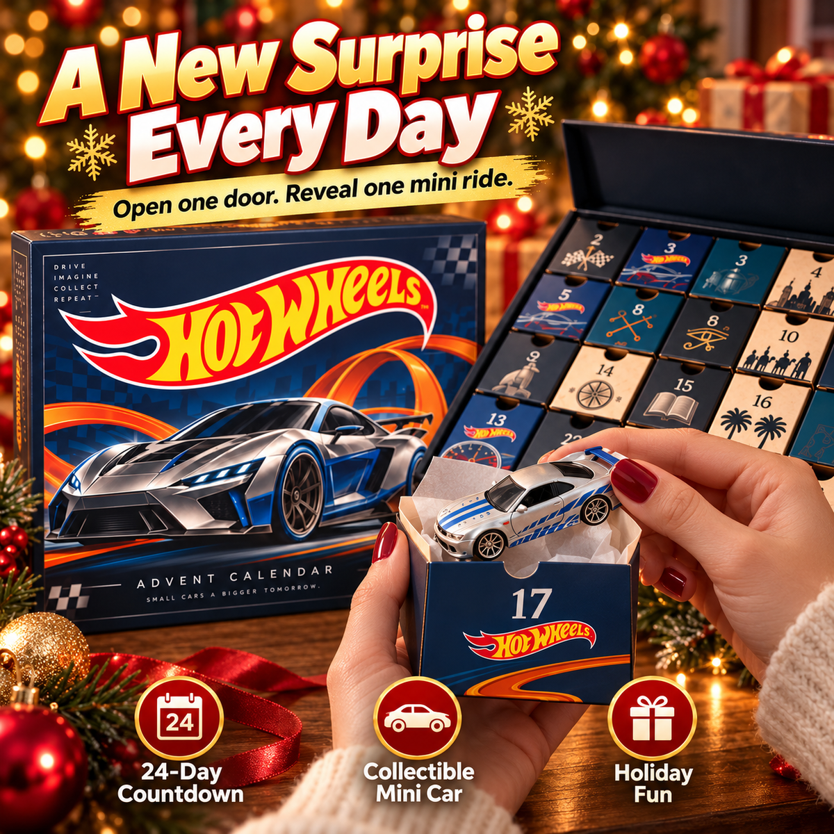 🎄 Hot Wheels Advent Calendar – 24-Day Christmas Countdown Gift