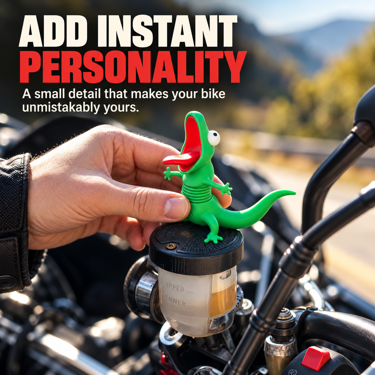 🏍️ Funny Wobbling Spring Lizard Motorcycle Decoration – Moving Rider Companion Gift 🦎