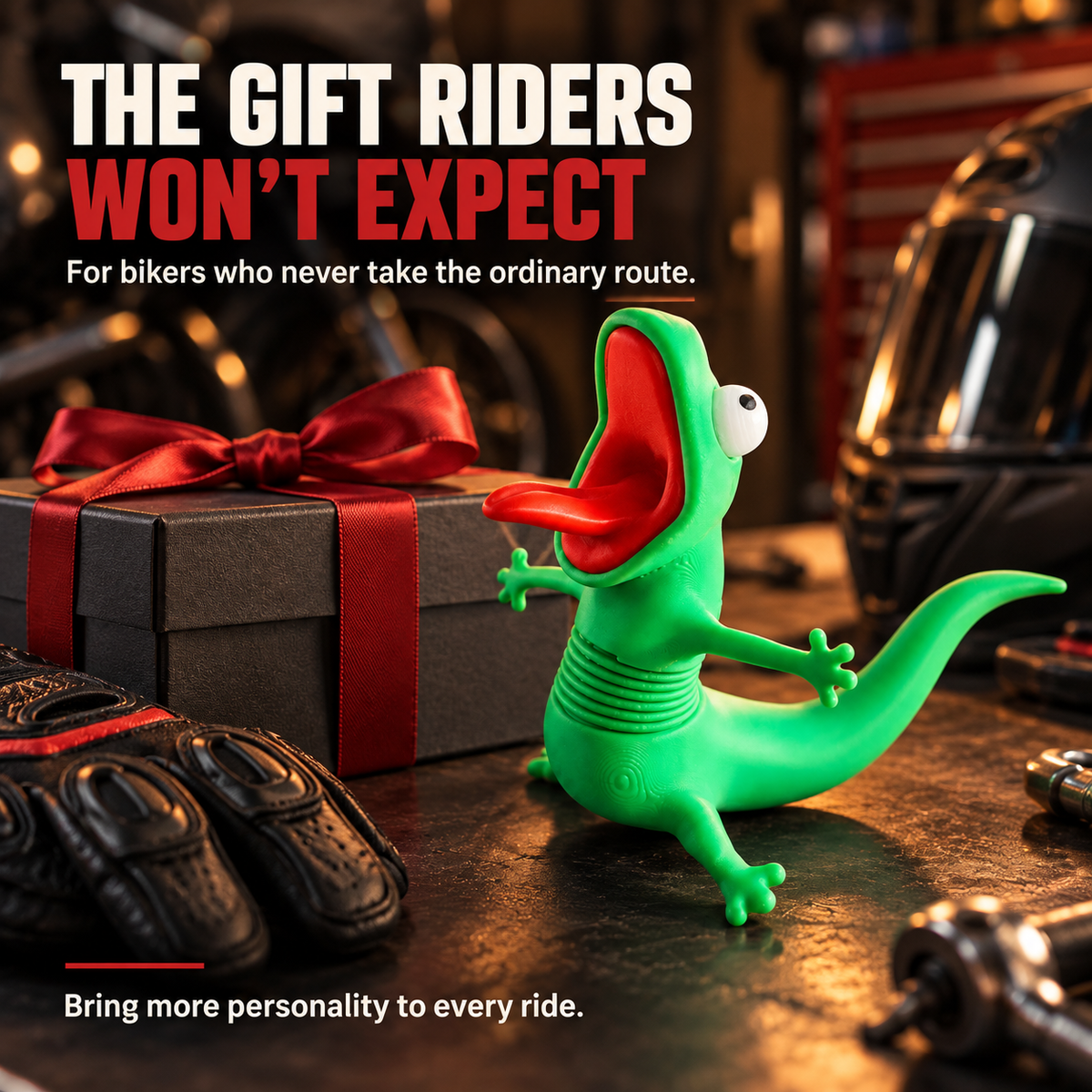 🏍️ Funny Wobbling Spring Lizard Motorcycle Decoration – Moving Rider Companion Gift 🦎