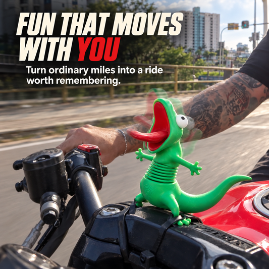 🏍️ Funny Wobbling Spring Lizard Motorcycle Decoration – Moving Rider Companion Gift 🦎