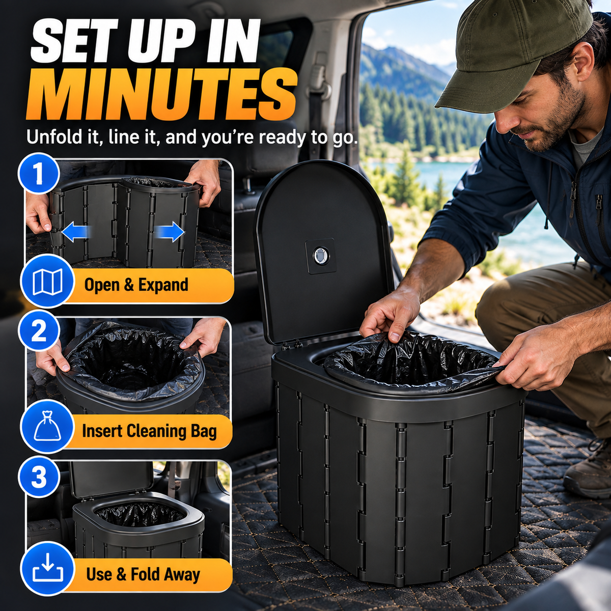 🚗 Portable Folding Car Toilet – Compact Travel & Camping Emergency Toilet