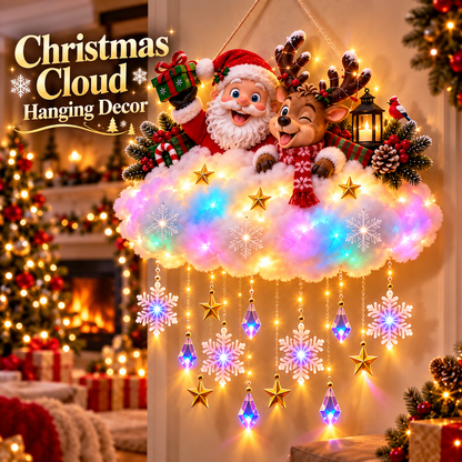 🎄 Light-Up Christmas Cloud Hanging Decor – Santa & Winter Village Holiday Display