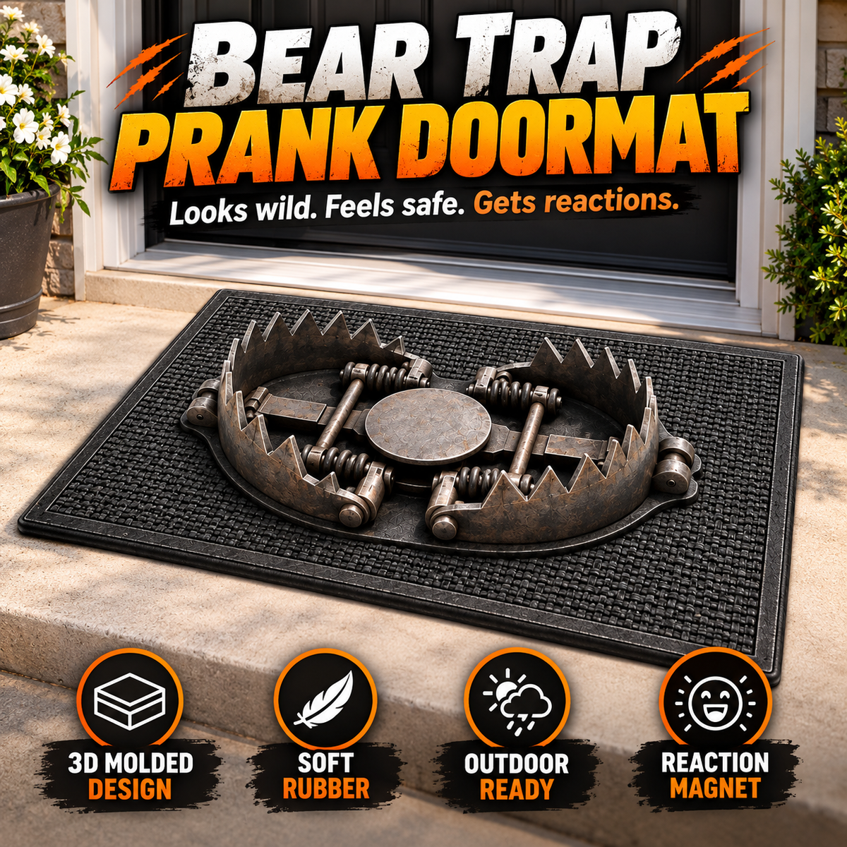 😂 3D Bear Trap Prank Doormat – Realistic Rubber Door Mat for Hilarious Reactions