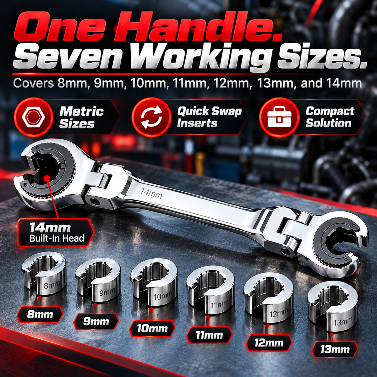 🔧 50% OFF Today! 7-in-1 Ratcheting Flare Nut Wrench Set for Tight Space