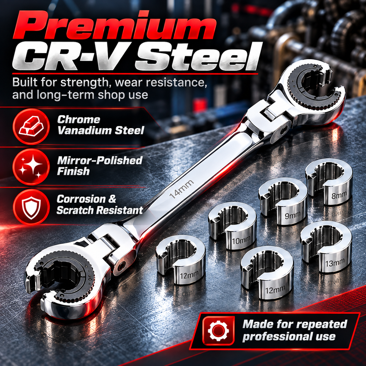 🔧 50% OFF Today! 7-in-1 Ratcheting Flare Nut Wrench Set for Tight Space