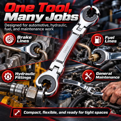 🔧 50% OFF Today! 7-in-1 Ratcheting Flare Nut Wrench Set for Tight Space