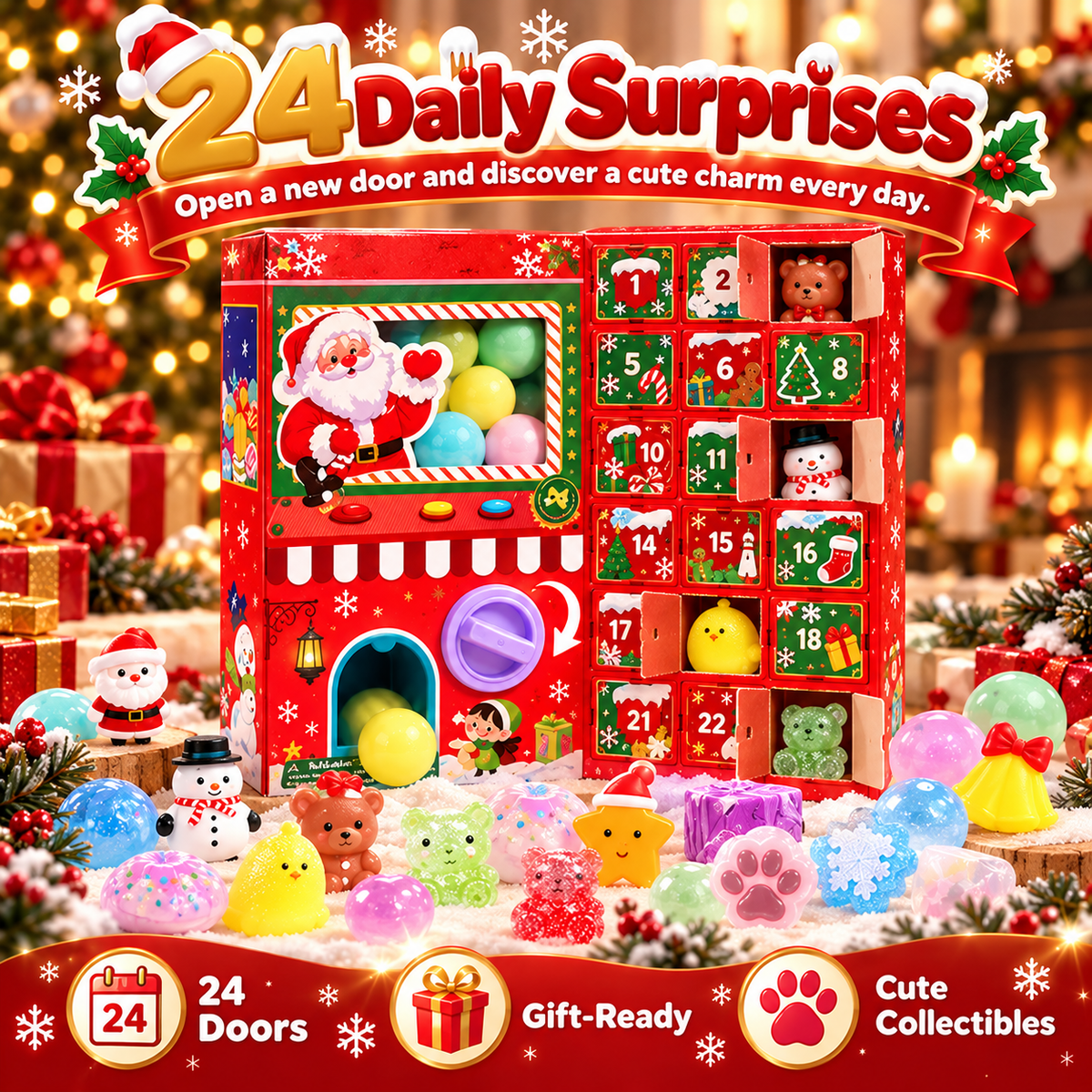 🎁 50% OFF Christmas Surprise Squishy Advent Calendar – Spin & Reveal 24 Cute Toys ✨