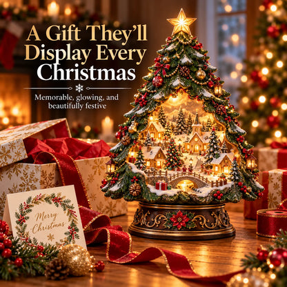 🎄✨ Christmas Tree Keeper – Hidden Village Lighted Tabletop Decor