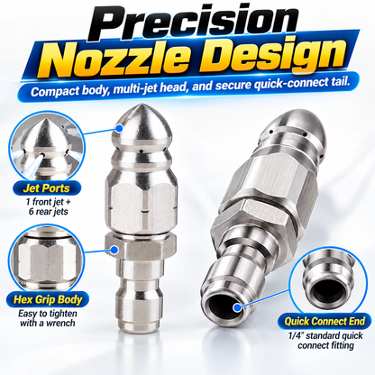 🚿 50% OFF High-Pressure Drain Cleaning Nozzle – 1 Front Jet + 6 Rear Jets 🔥