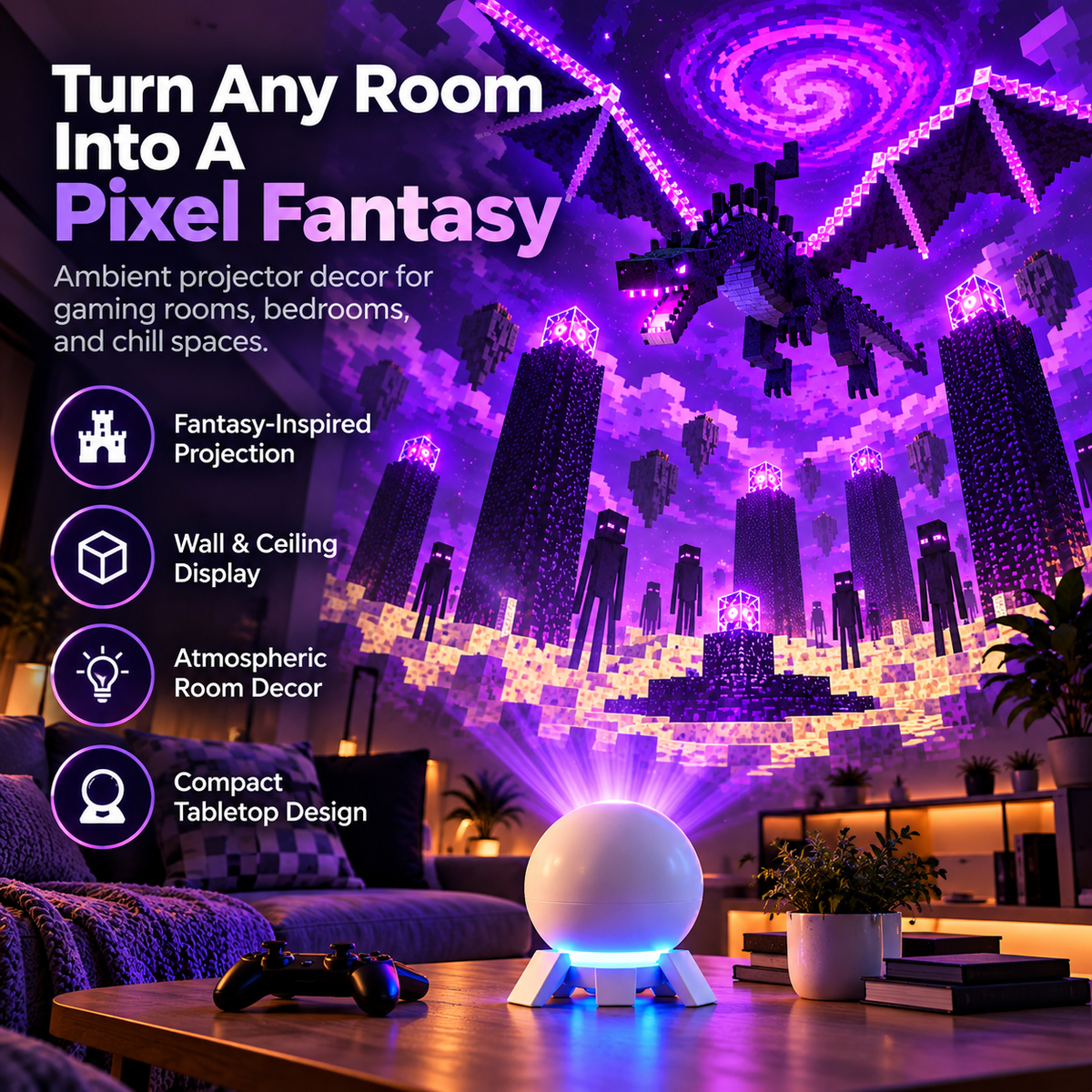 ✨ 50% OFF! Wall & Ceiling Pixel Projector Light for Cozy Game Nights