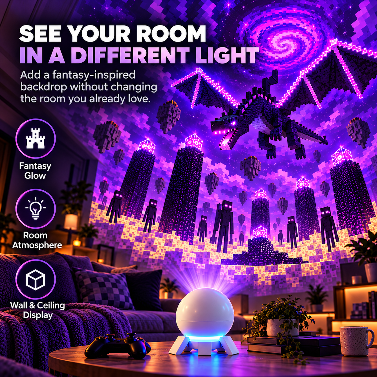 ✨ 50% OFF! Wall & Ceiling Pixel Projector Light for Cozy Game Nights