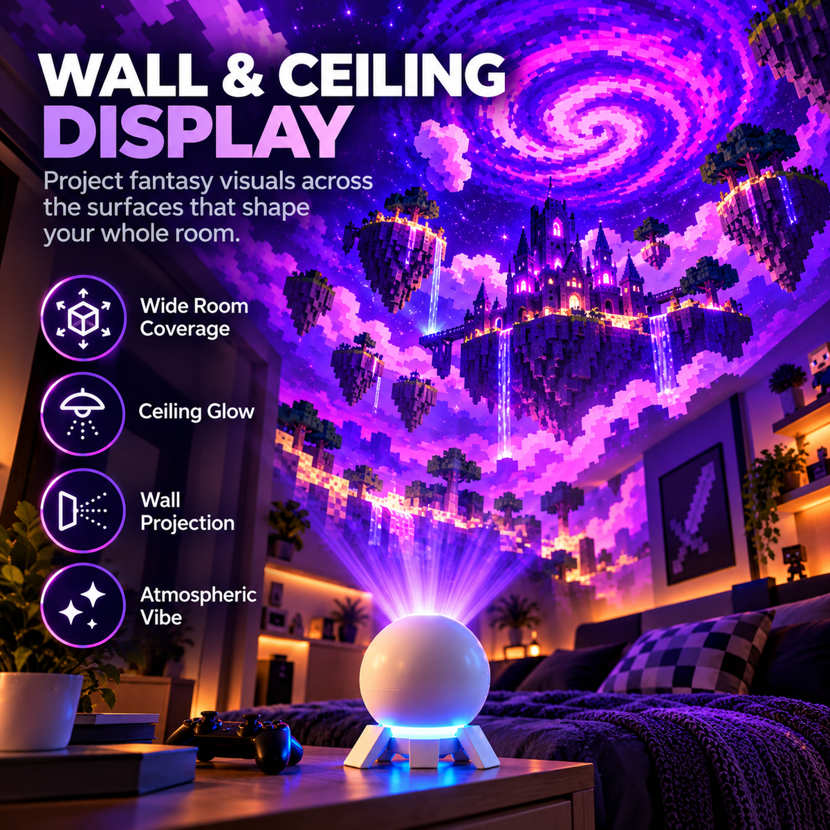 ✨ 50% OFF! Wall & Ceiling Pixel Projector Light for Cozy Game Nights