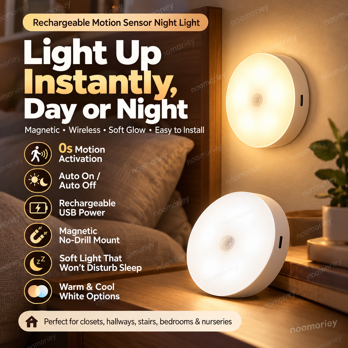 💡 Smart Motion Sensor LED Light – Rechargeable Magnetic Night Light with Automatic On/Off