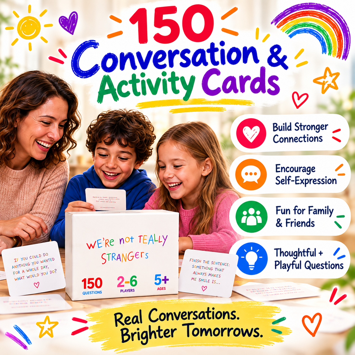 🌈 Limited-Time Deal Kids Conversation Card Game – 150 Questions for Stronger Family Bonds ❤️