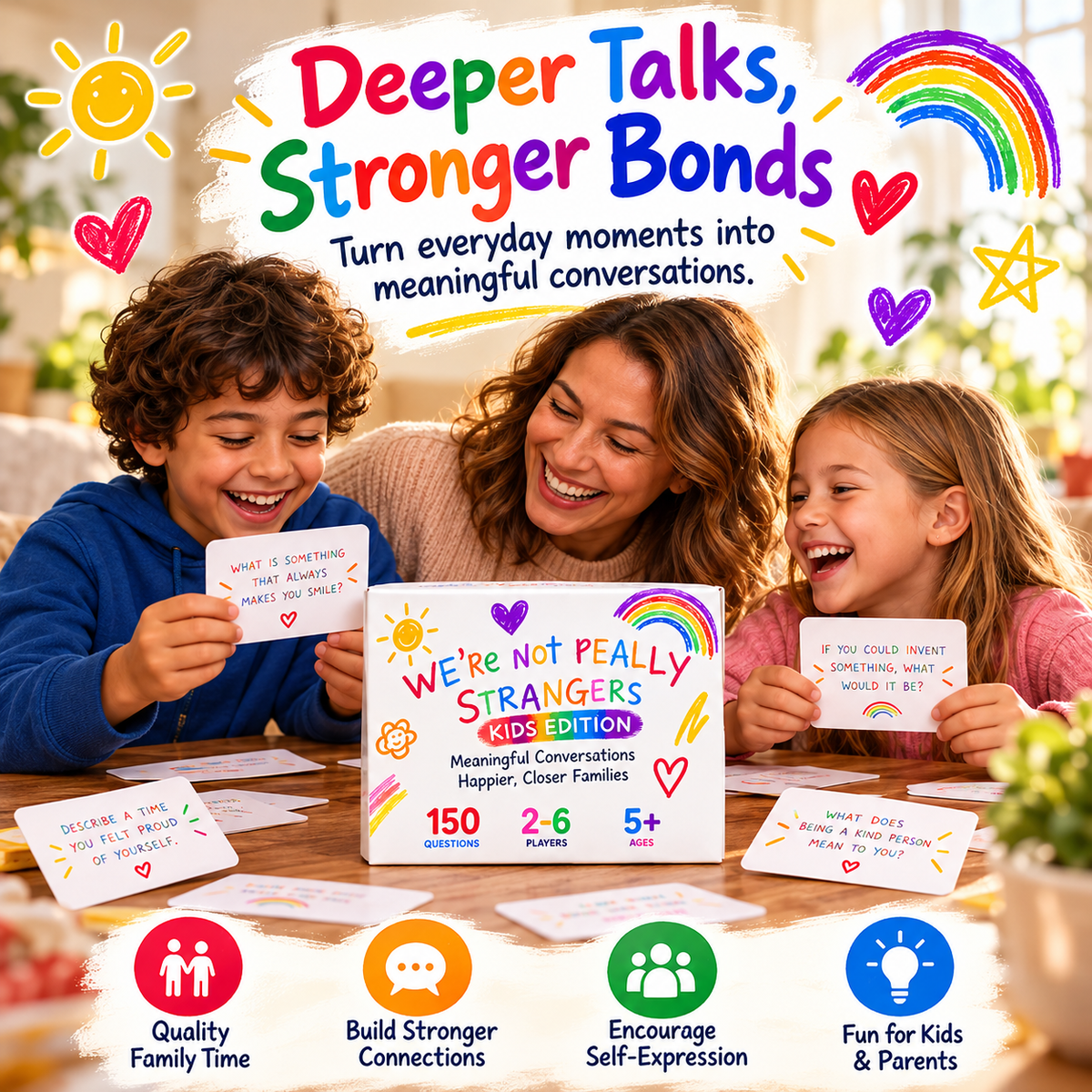 🌈 Limited-Time Deal Kids Conversation Card Game – 150 Questions for Stronger Family Bonds ❤️