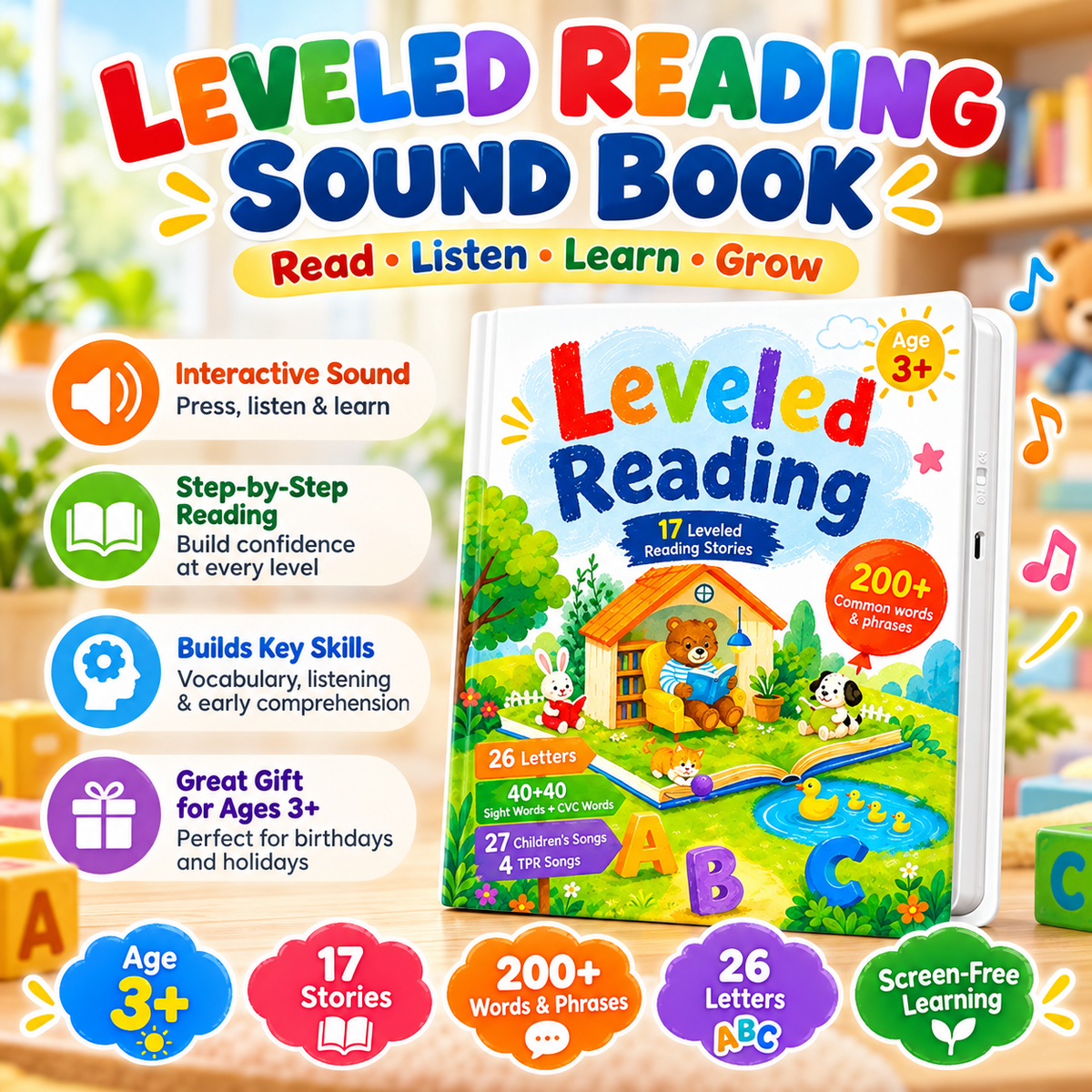 📚 50% OFF Interactive Leveled Reading Sound Book – 17 Stories & 200+ Words 🌈