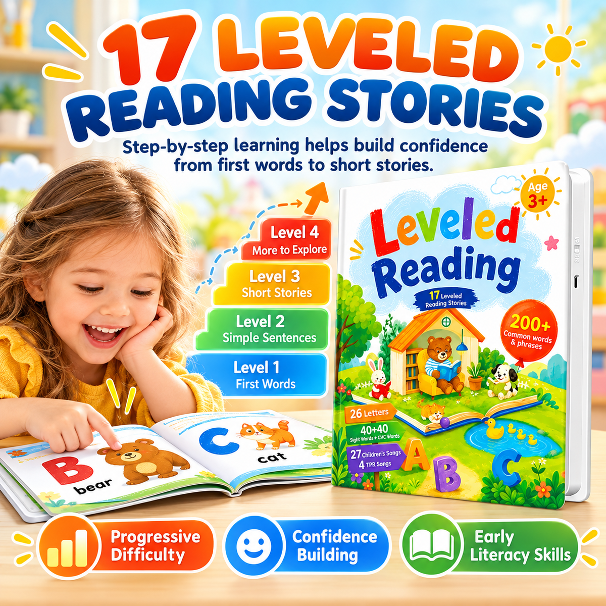 📚 50% OFF Interactive Leveled Reading Sound Book – 17 Stories & 200+ Words 🌈