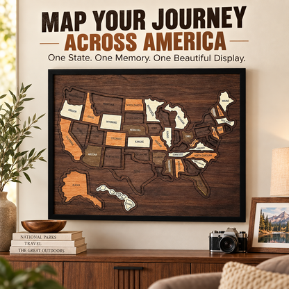🗺️ Wooden USA Travel Map ✨ Personalized Adventure Memory Wall Decor Gift