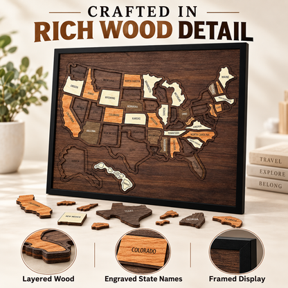 🗺️ Wooden USA Travel Map ✨ Personalized Adventure Memory Wall Decor Gift