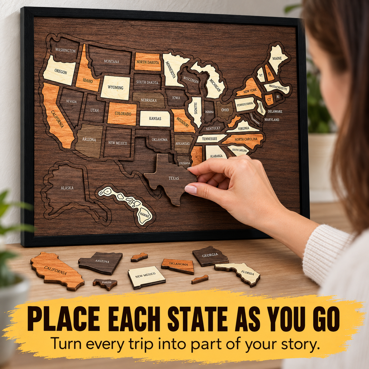 🗺️ Wooden USA Travel Map ✨ Personalized Adventure Memory Wall Decor Gift