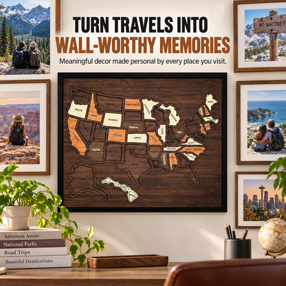 🗺️ Wooden USA Travel Map ✨ Personalized Adventure Memory Wall Decor Gift