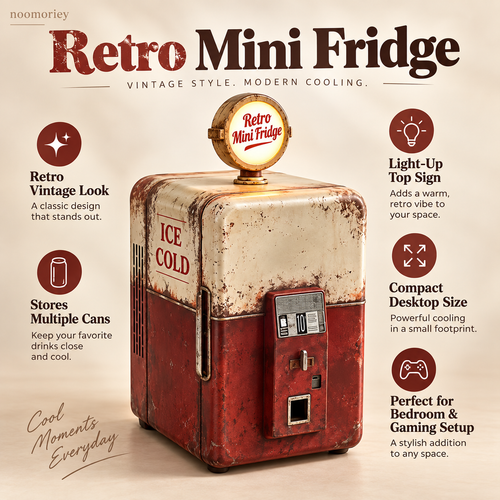 🥤 Vintage Gas Pump Mini Fridge – Retro Beverage Cooler with Illuminated Top Sign！！！