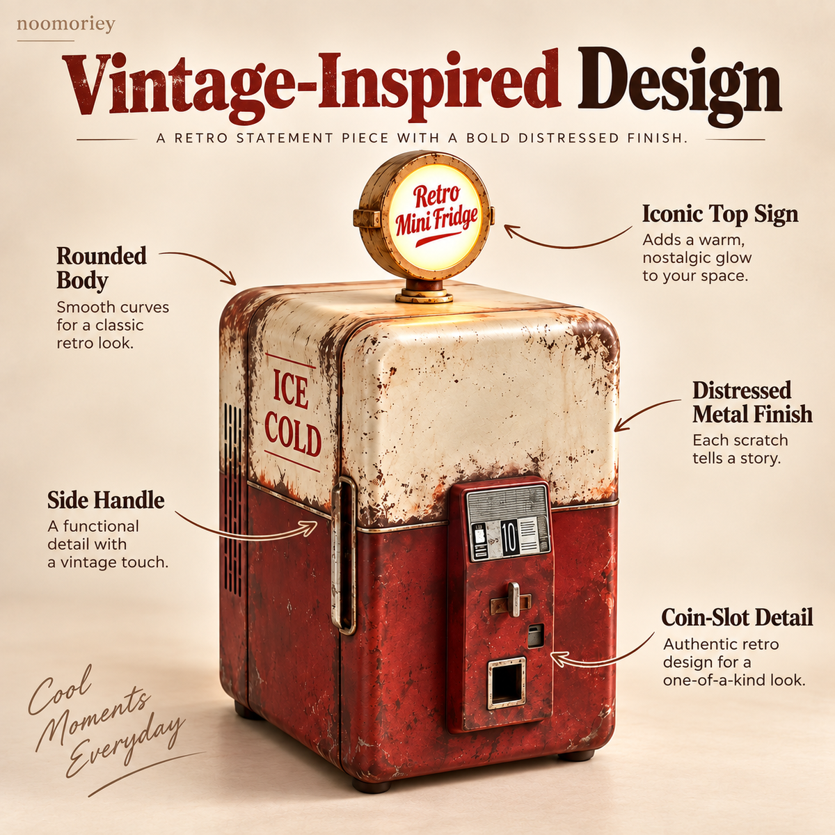 🥤 Vintage Gas Pump Mini Fridge – Retro Beverage Cooler with Illuminated Top Sign！！！